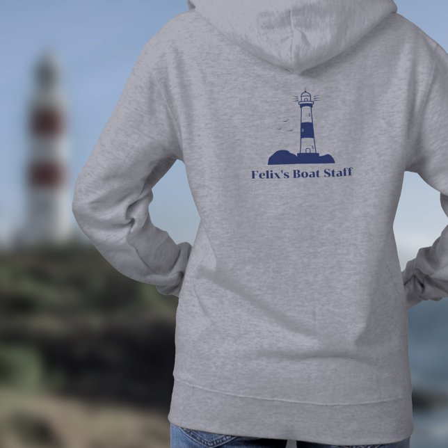 Sudadera Azul de la Marina de Faro (Lighthouse Navy Blue Hoodie - Back)