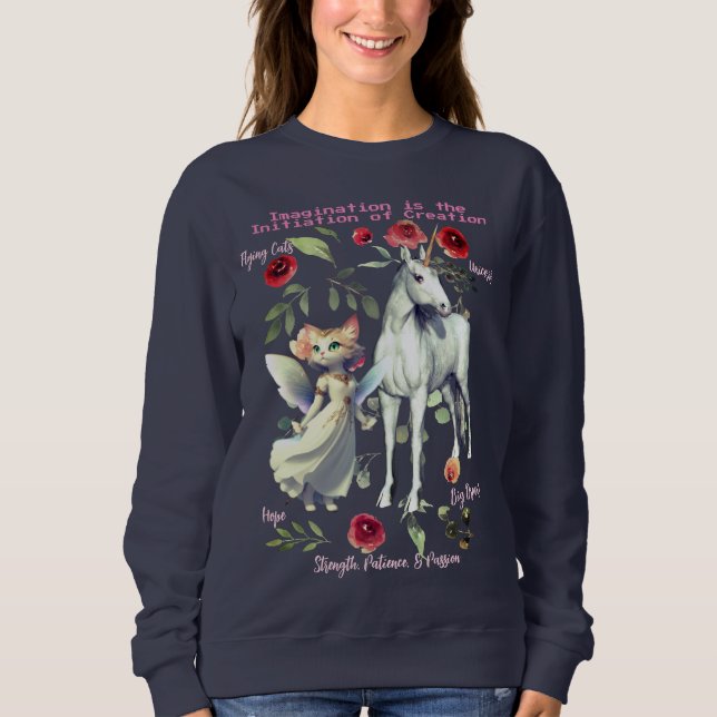 Sudadera (Azul marino) Gatos de unicornio de moda (Anverso)