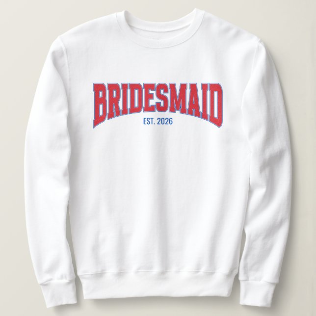 Sudadera Azul + Rojo Bridesmaid de soltera con purpurina fa (Anverso del diseño)