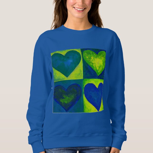 Sudadera Azul Verde acuarela Corazón Corazón Art Sweatshirt (Anverso)