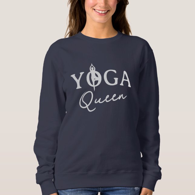 Sudadera azul Yoga Queen con silueta de pose (Anverso)