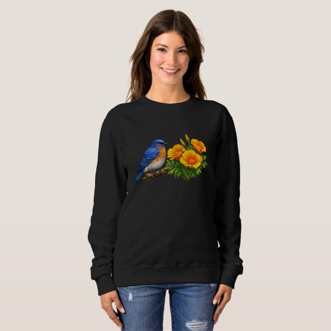 Sudadera Azulejo occidental con amapolas de California (Anverso completo)
