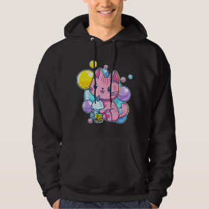 Sudadera B Kawaii Rosa Pastel Chibi Gato Gatito Bebiendo