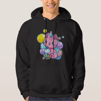 Sudadera B Kawaii Rosa Pastel Chibi Gato Gatito Bebiendo