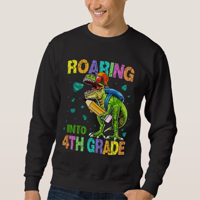 Sudadera Back to School Dinosaur Rex  Roaring Into 4th Grad (Anverso)