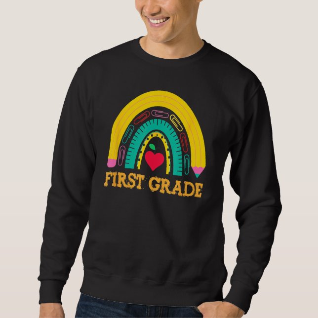 Sudadera Back To School First Grade Rainbow Girls Boys Teac (Anverso)