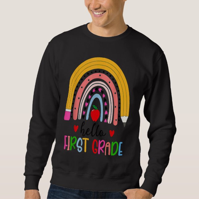 Sudadera Back To School Hello First Grade Teacher Rainbow T (Anverso)