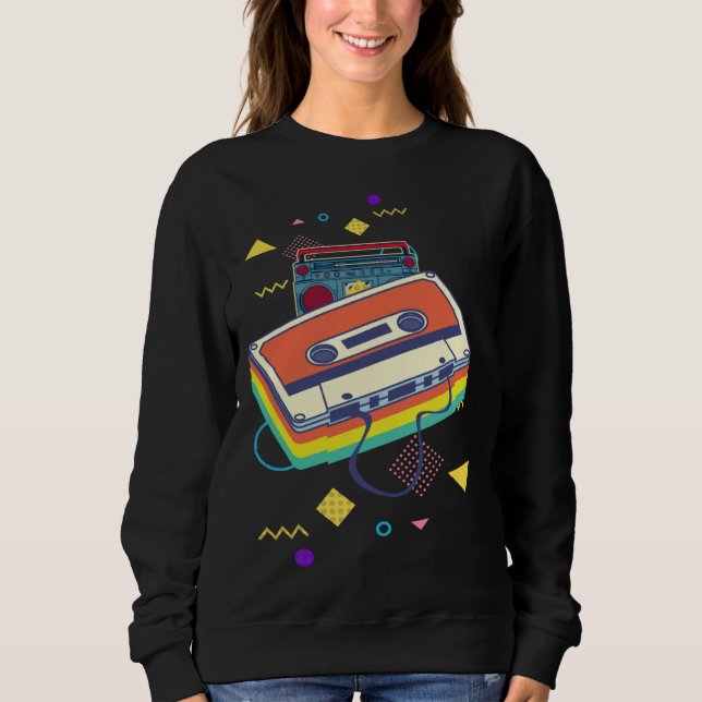 Sudadera Backprint retro cassette and stereo system 80s and (Anverso)