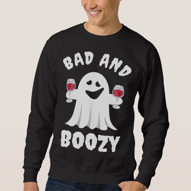 Sudadera Bad And Boozy Boo Ghost Drink Wine Halloween Costu (Anverso)