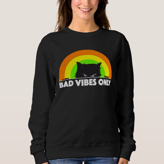 Sudadera Bad Vibes Only  angry black cat retro rainbow  men (Anverso)