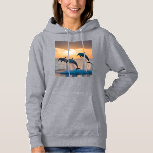Sudadera Bailando en el crepúsculo: tres delfines saltando