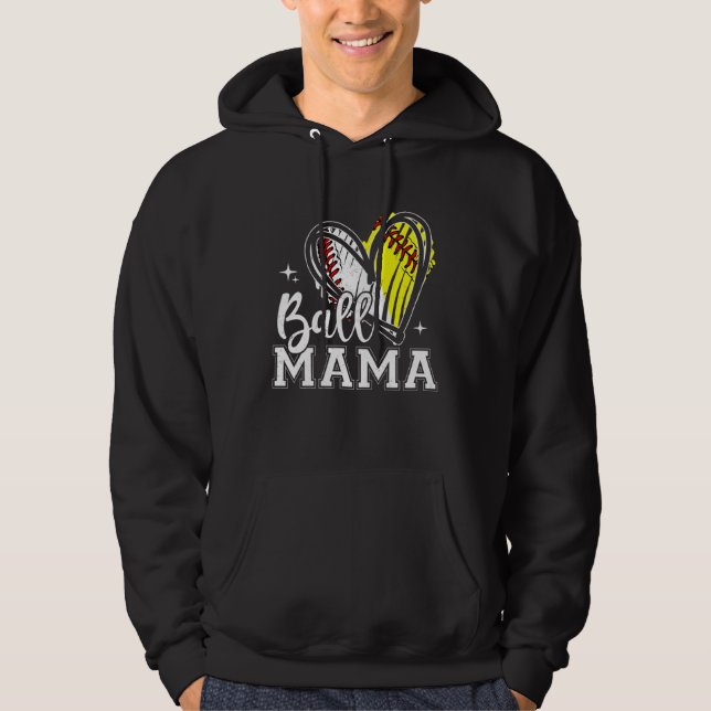 Sudadera Ball Mama Heart Baseball Softball Mom Mother s Day (Anverso)