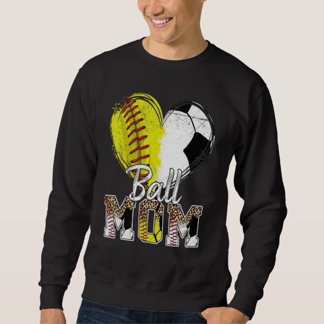 Sudadera Ball Mom Heart Softball Soccer Sport Women Mother  (Anverso)