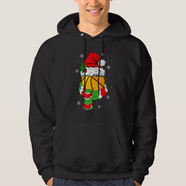 Sudadera Balón de Baloncesto de Navidad Sombrero de Santa D (Anverso)