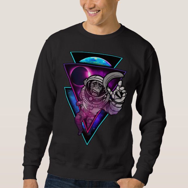 Sudadera Banana del mono de arte astronauta de vaporwave as (Anverso)