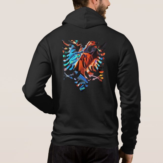 Sudadera Bandera albanesa con la chaqueta azul metálica par (Reverso)