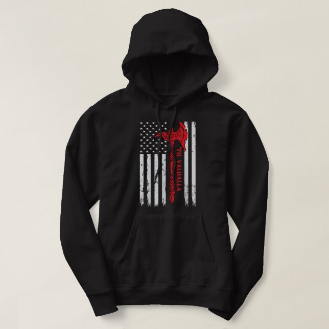 Sudadera Bandera Americana Hacha Vikinga Hasta Valhalla Gen (Diseño del anverso)