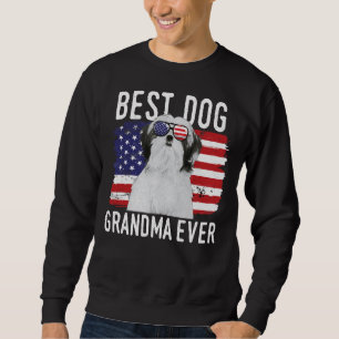 Sudadera Bandera Americana Mejor Abuela Perra Ever Shih Tzu
