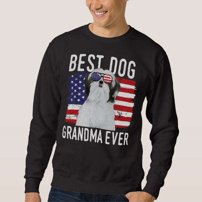 Sudadera Bandera Americana Mejor Abuela Perra Ever Shih Tzu (Anverso)