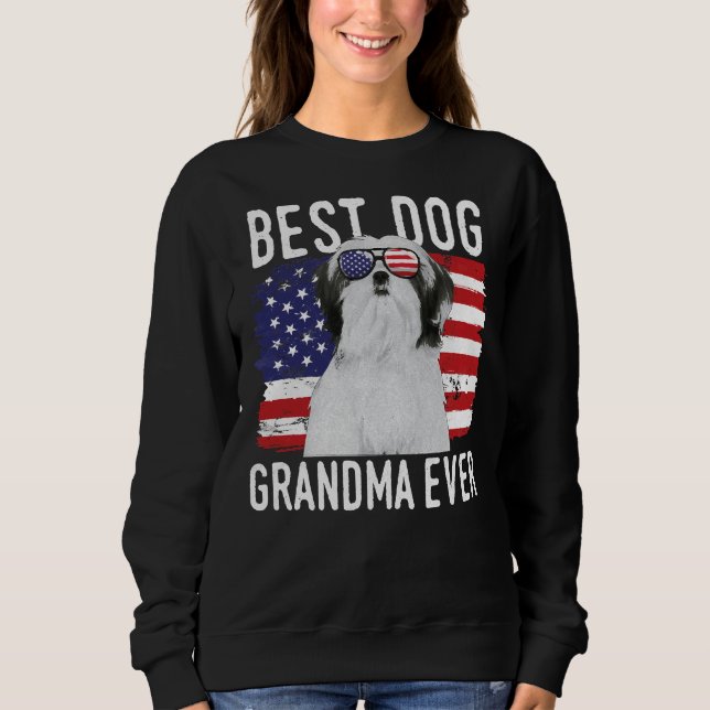 Sudadera Bandera Americana Mejor Abuela Perra Ever Shih Tzu (Anverso)
