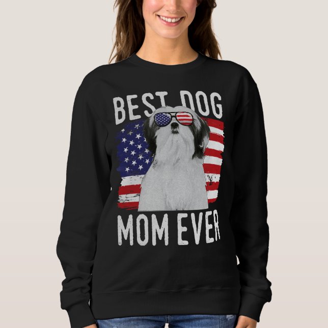 Sudadera Bandera Americana Mejor Madre Perro Jamás Shih Tzu (Anverso)