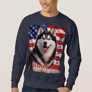 Sudadera Bandera Americana Mejor Papá del Mundo Husky Perro