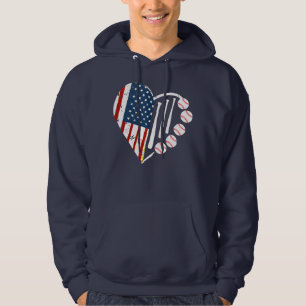 Sudadera Bandera Americana Vintage Corazón de Béisbol 4 de 