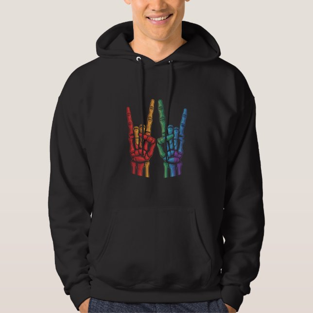Sudadera Bandera arcoiris de Skeleton Rock Hand LGBTQ Orgul (Anverso)