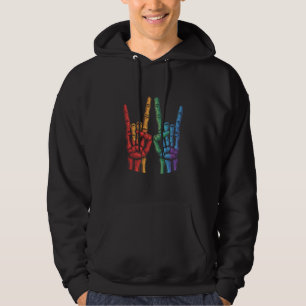 Sudadera Bandera de arcoíris LGBTQ Mano de roca esqueleto O