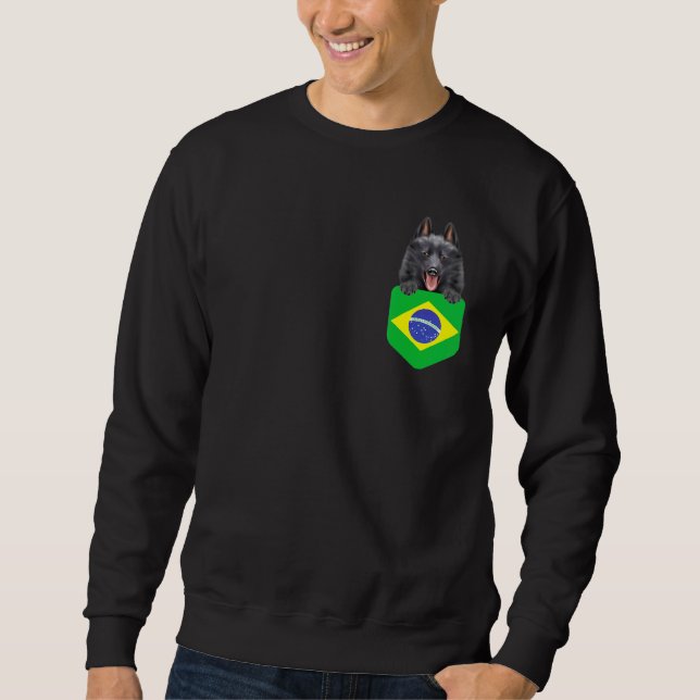 Sudadera Bandera De Brasil Schipperke Perro En El Bolsillo (Anverso)