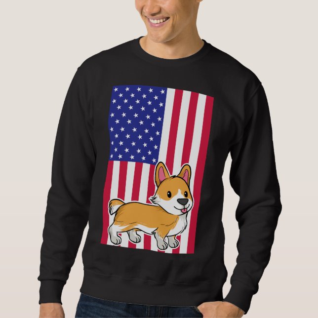 Sudadera Bandera De Corgi Dog Usa (Anverso)