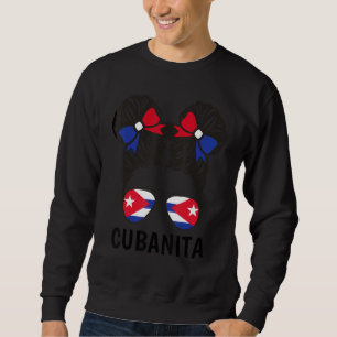 Sudadera Bandera de Cuba Cubanita Moño Desordenado Chica Cu