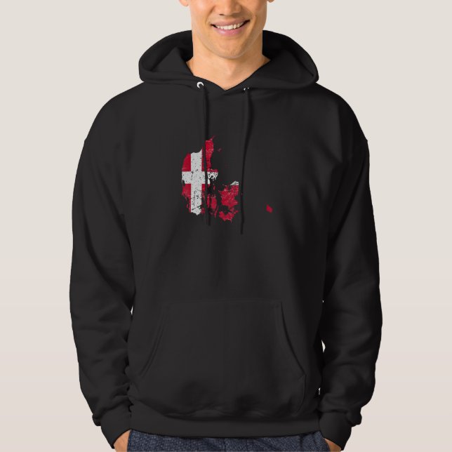 Sudadera Bandera de Dinamarca con mapa danés angustiado (Anverso)
