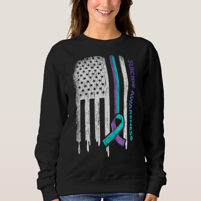 Sudadera Bandera De Ee.Uu. Púrpura Y Conciencia Sobre El Su (Anverso)
