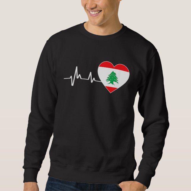 Sudadera Bandera de Líbano Latido del corazón como mapa de  (Anverso)