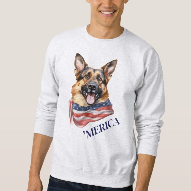 Sudadera Bandera de Merica del Pastor Alemán Patriótico de  (Anverso)