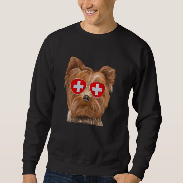 Sudadera Bandera de Suiza de Yorkshire Terrier Dog Gafas de (Anverso)