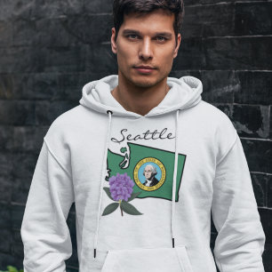 Sudadera Bandera de Washington y Flor Pacífico Rododendros