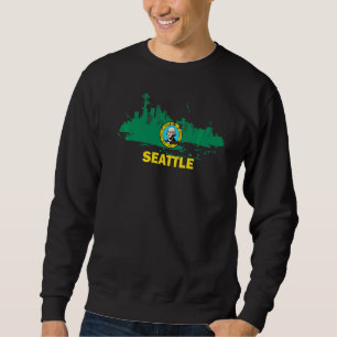 Sudadera Bandera del Estado de Washington Seattle Cityscape