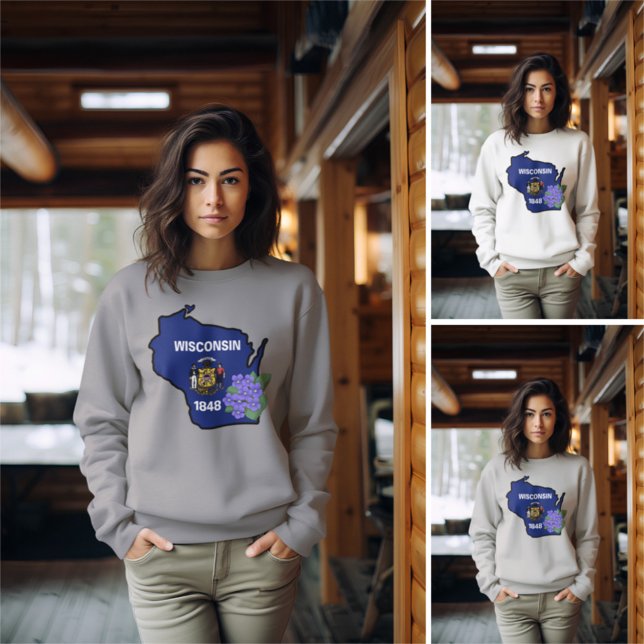 Sudadera Bandera del Estado de Wisconsin y flores Violeta a (Subido por el creador)