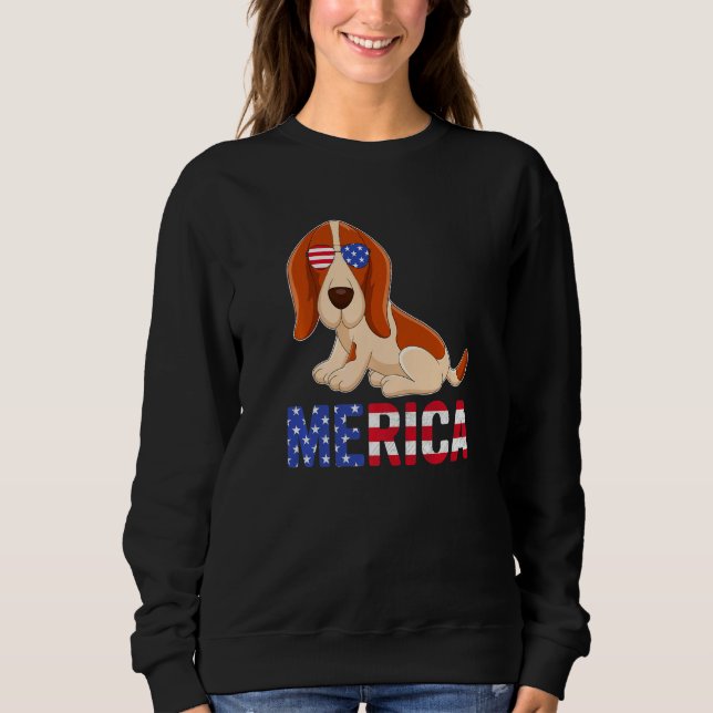 Sudadera Bandera Estadounidense Basset Hound Dog Gafas De S (Anverso)