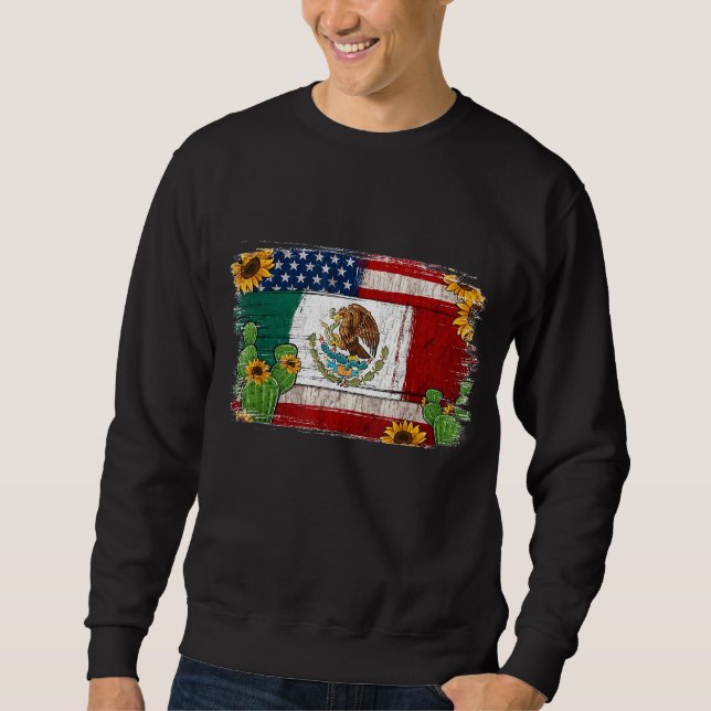 Sudadera Bandera estadounidense de girasoles vintage México (Anverso)