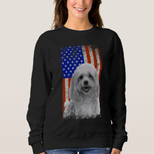 Sudadera Bandera estadounidense de la cosecha Perro maltés