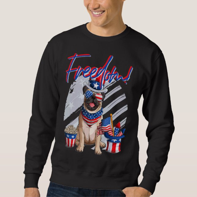 Sudadera Bandera Estadounidense De Merica Pug Dog 4 De Juli (Anverso)