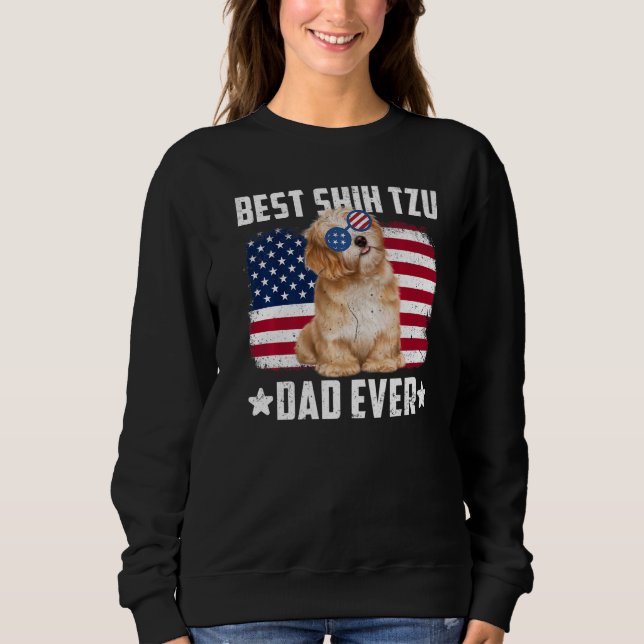 Sudadera Bandera estadounidense de perro mejor padre shih T (Anverso)