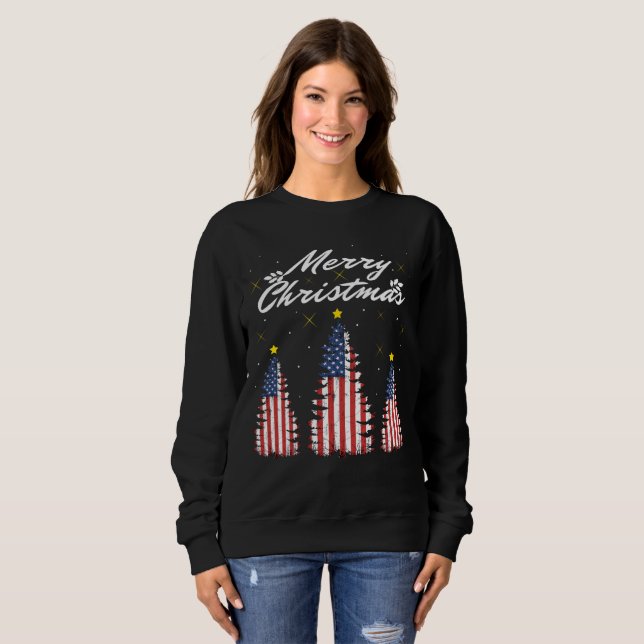 Sudadera Bandera estadounidense del árbol navideño (Anverso completo)