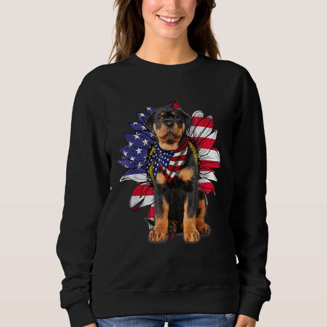 Sudadera Bandera Estadounidense Girasol Perro 4 De Julio (Anverso)