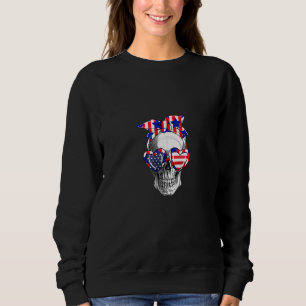 Sudadera Bandera Estadounidense Messy Bun Skull Mamá 4 De