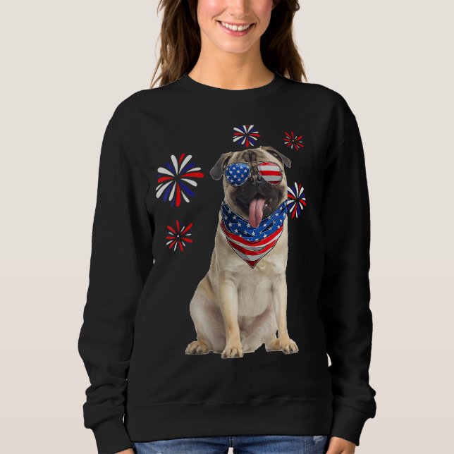 Sudadera Bandera Estadounidense Patriótica De Perro Pug 4 D (Anverso)
