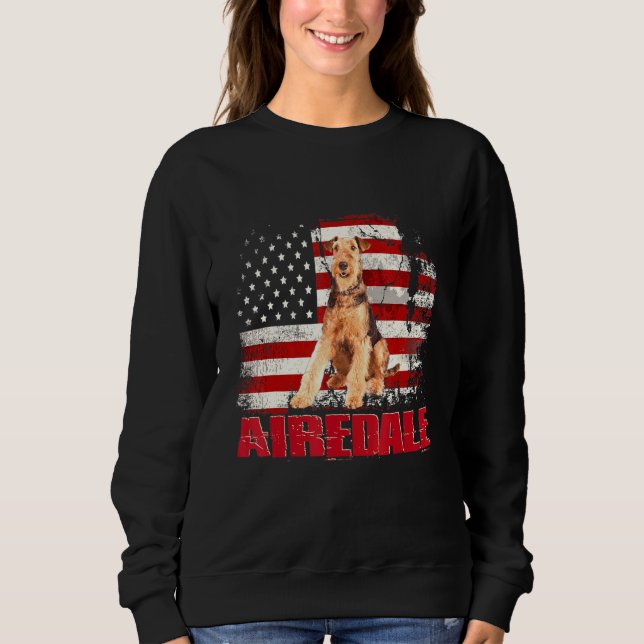 Sudadera Bandera estadounidense vintage Airedale Dog (Anverso)